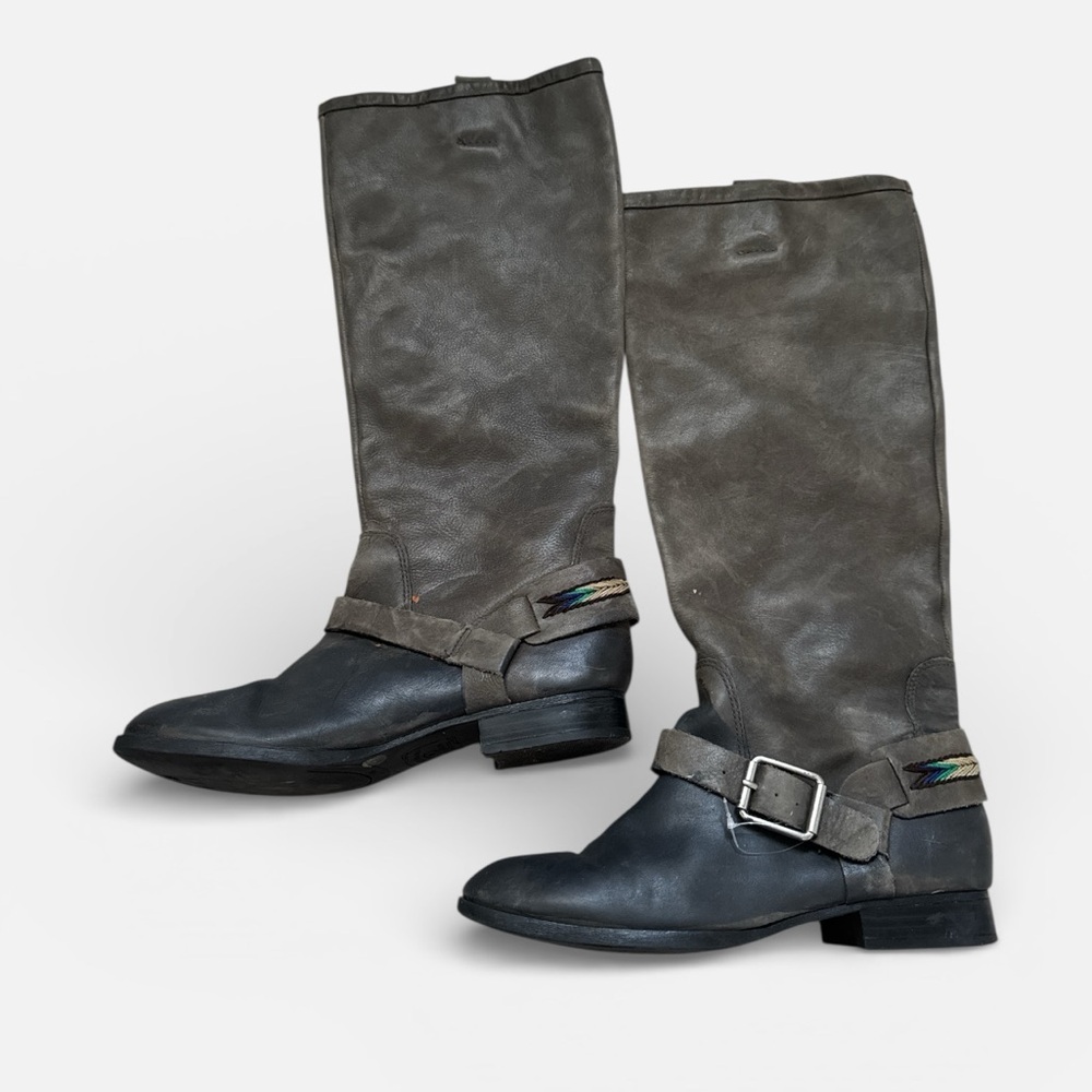 Lucky Brand distressed gray knee high leather boots Sz 8 Stylish
